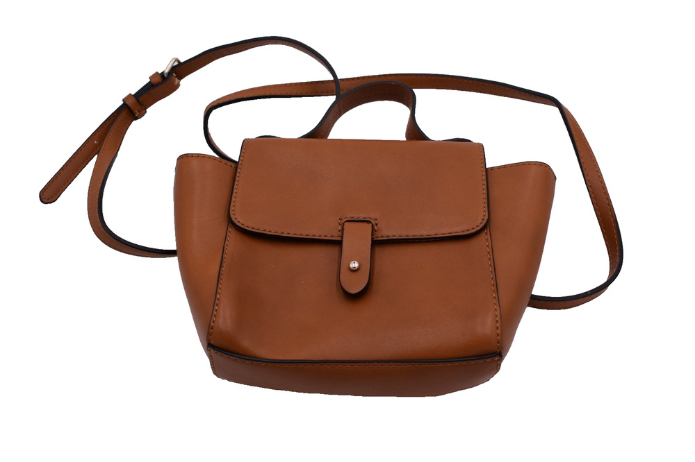 GAP Faux Leather Mini Top Handle Crossbody Bag in Cognac Tan